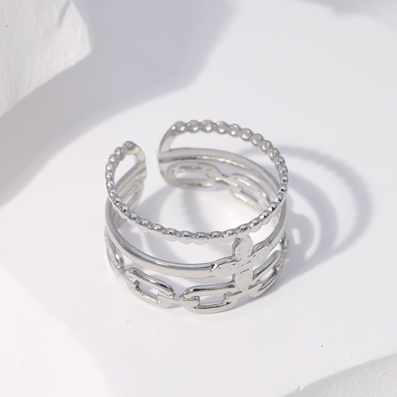 Geometric Chain Plated Stainless Steel Ring