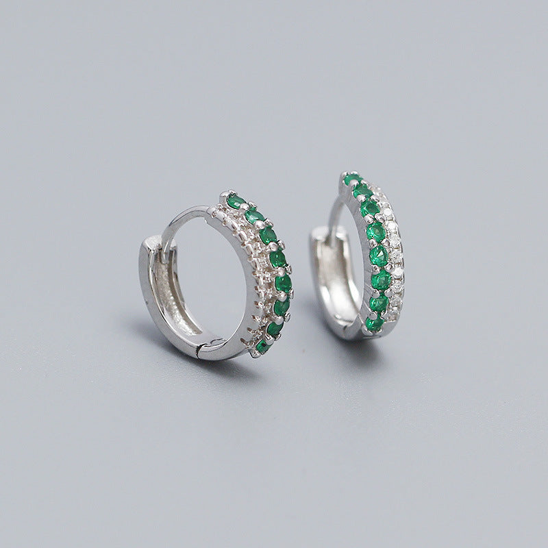 Pendientes trepadores geométricos de plata de ley S925 con circonitas y doble fila de incrustaciones de colores mezclados para mujer