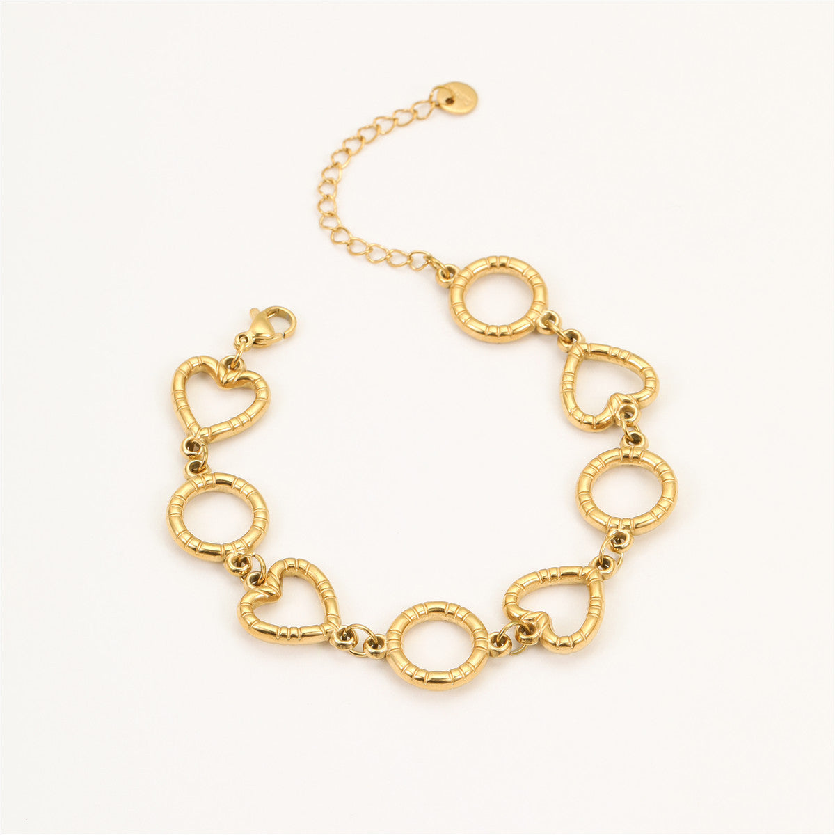 Fashionable Minimalist Heart-Shaped Stainless Steel Tassel Bracelet with Plated Finish and Small Round Pendant