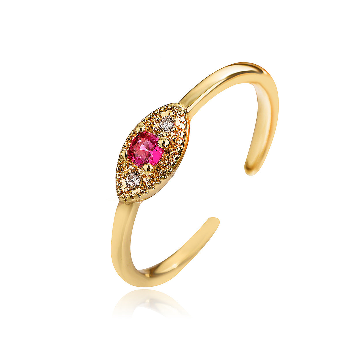 Anello Aperto Geometrico Minimalista da Donna in Ottone con Placcatura in Oro 18K e Intarsi in Zircone