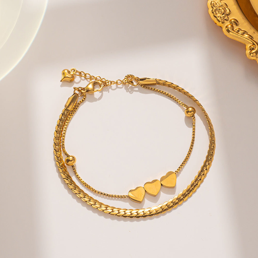 Minimalist Geometric Titanium Steel Bracelet for Women with Plated Finish Multi-Layer Winding Design