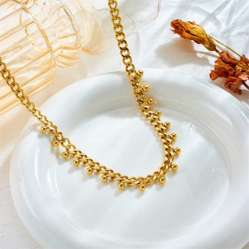 Collar Minimalista de Acero Inoxidable con Cadena Gruesa y Colgante Chapado en Tono Dorado para Mujer