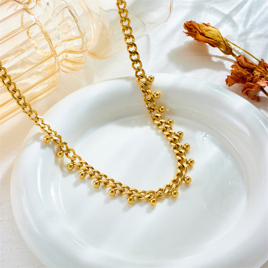 Collana a Catena Spessa Minimalista in Acciaio Inossidabile con Pendente Placcato Color Oro da Donna