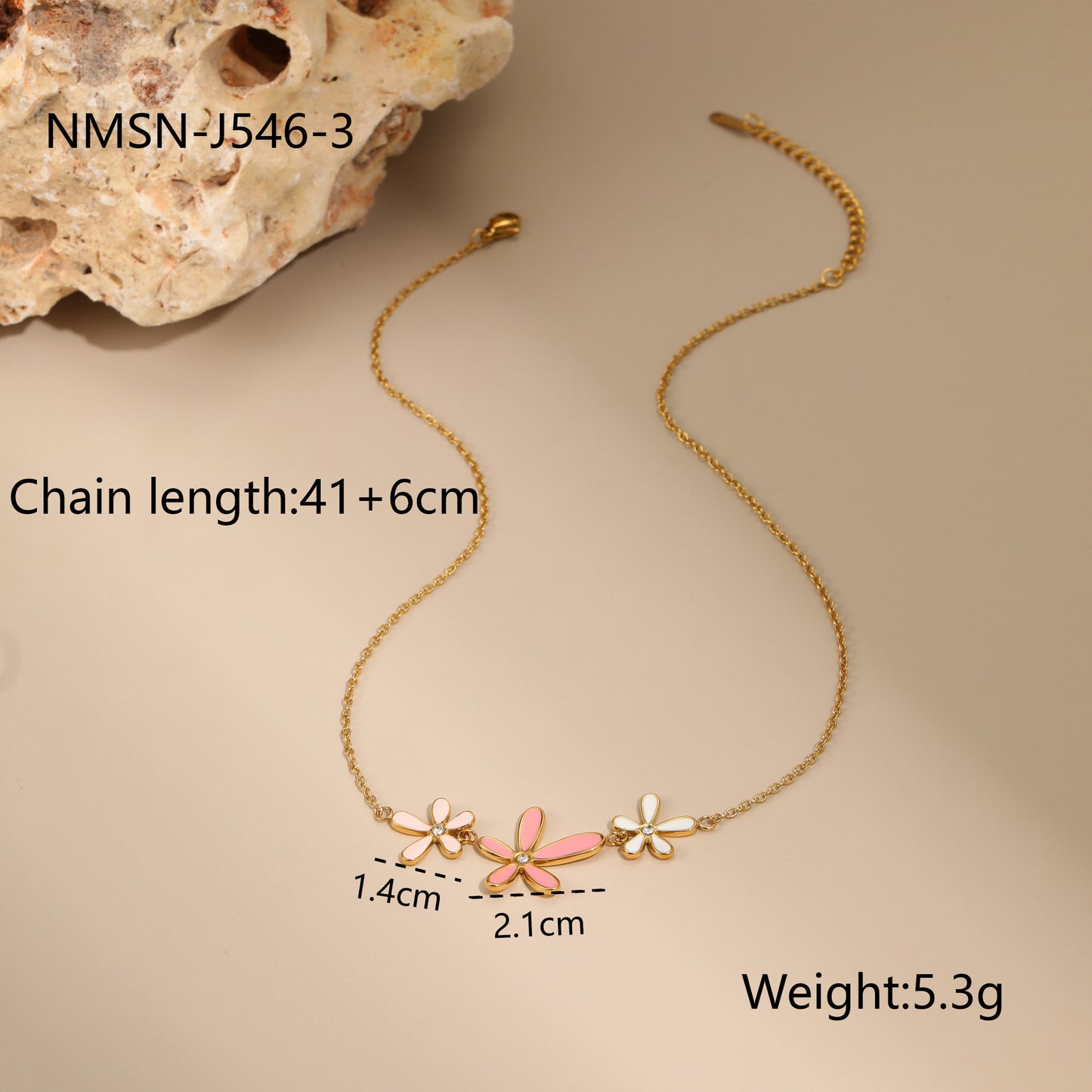 Conjunto de collar, pulsera y pendientes de acero inoxidable con flor de esmalte minimalista de moda para mujer