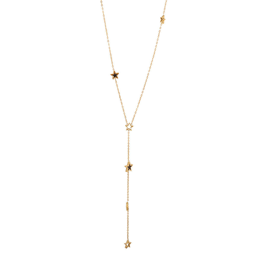 Minimalist Heart and Star Pendant Necklace in Stainless Steel with Plated Finish Y-Shape Design for Women