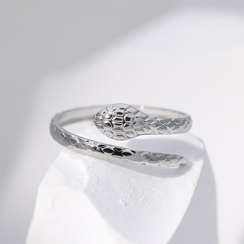 Anello regolabile in acciaio inossidabile a forma di serpente, minimalista, da donna, con finitura placcata