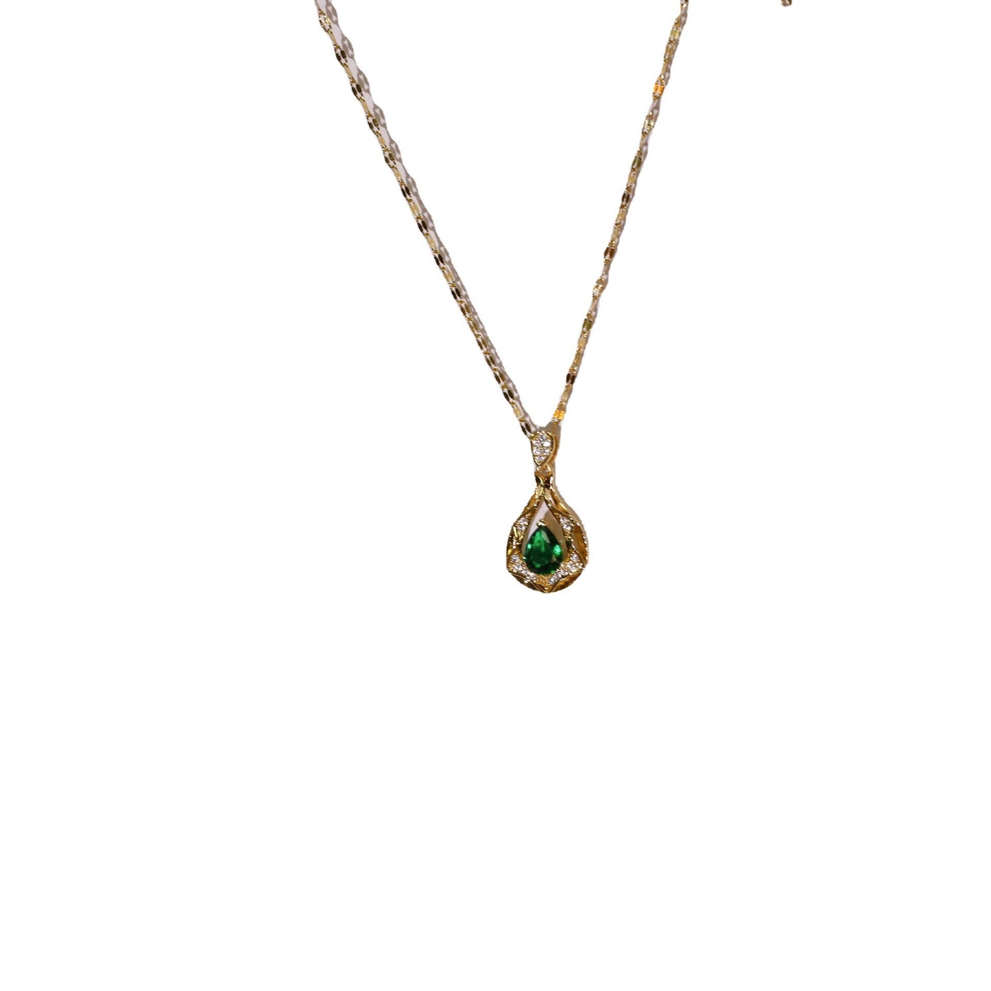 Minimalist Teardrop-Shaped Titanium Steel Necklace with Electroplated Finish and Micro-Paved Copper Pendant for Women
