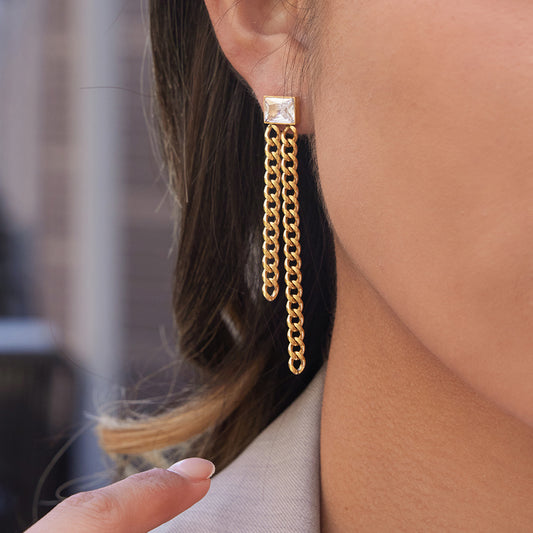 Orecchini a Frangia Geometrici in Acciaio Inossidabile con Accenti di Strass, Gioielli per Orecchie da Donna di Lusso Leggeri Elettroplaccati