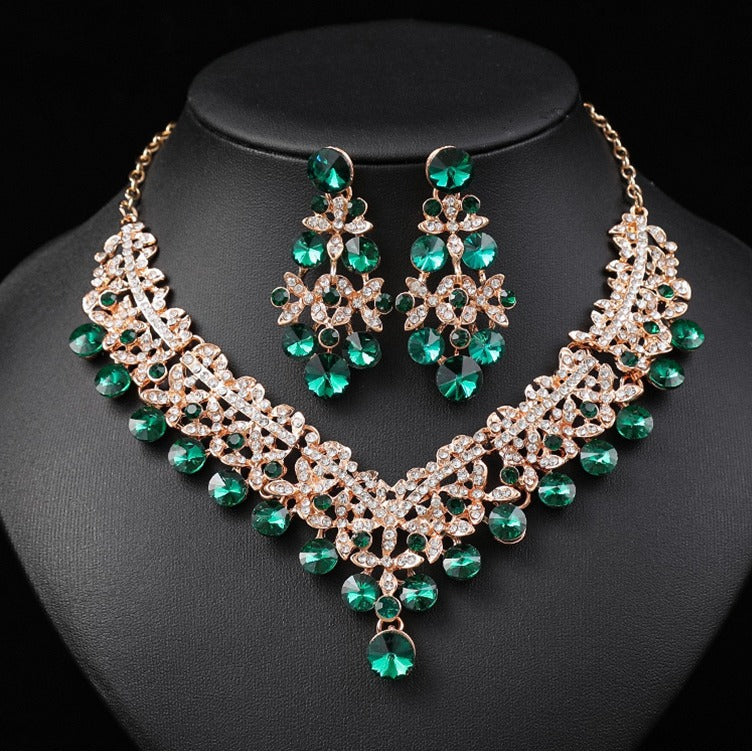 Vintage Floral Alloy Necklace and Earrings Set with Geometric Shapes Electroplated for Women