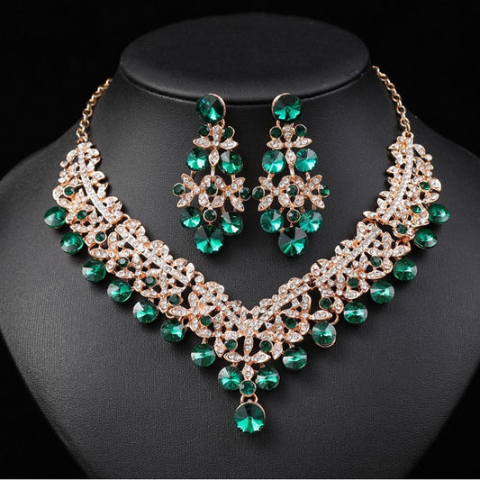 Conjunto de collar y pendientes de aleación con diseño floral vintage y formas geométricas, galvanizado para mujer