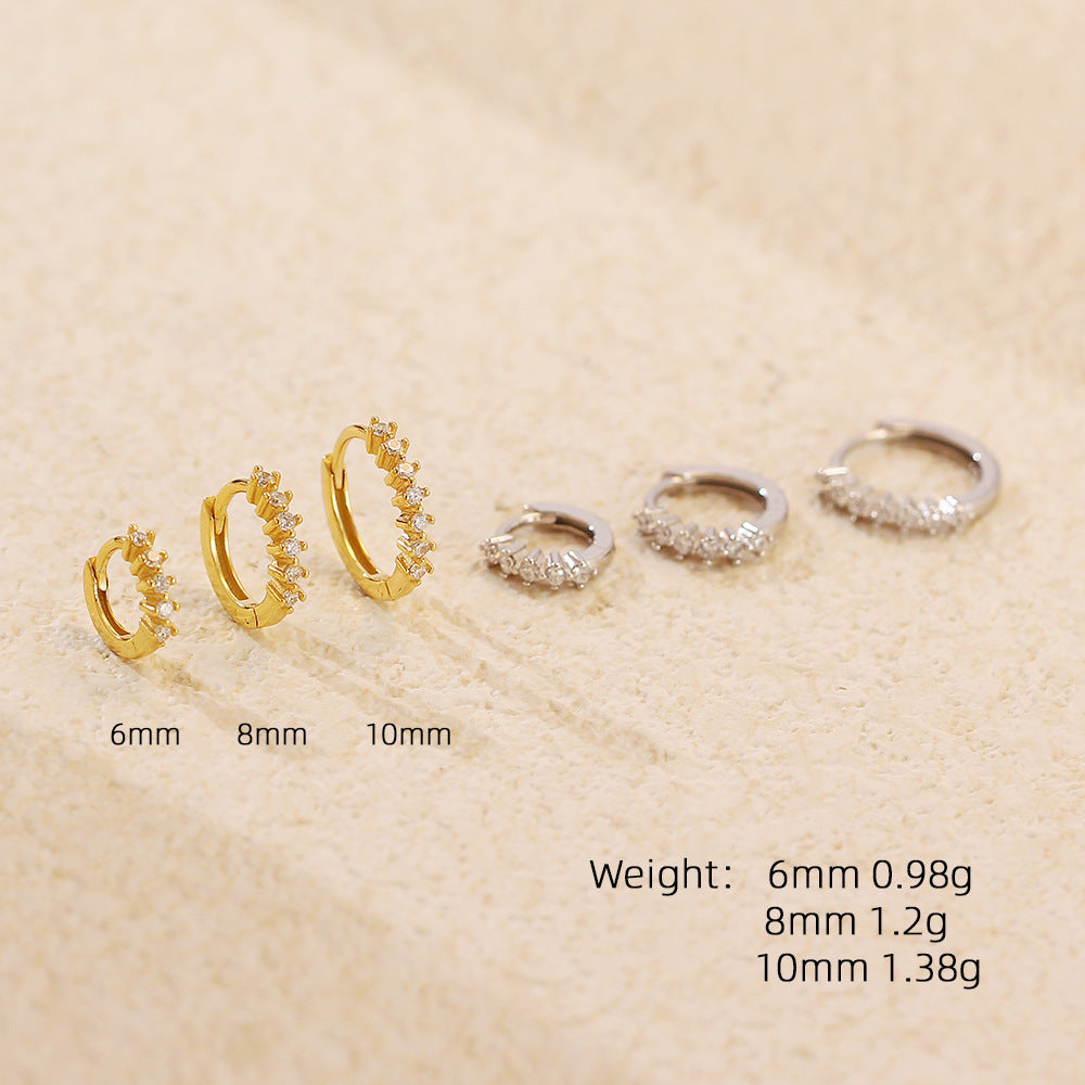 Eleganti orecchini a cerchio da donna minimalisti in argento sterling 925 placcato con gemme, dalla forma geometrica e rotonda