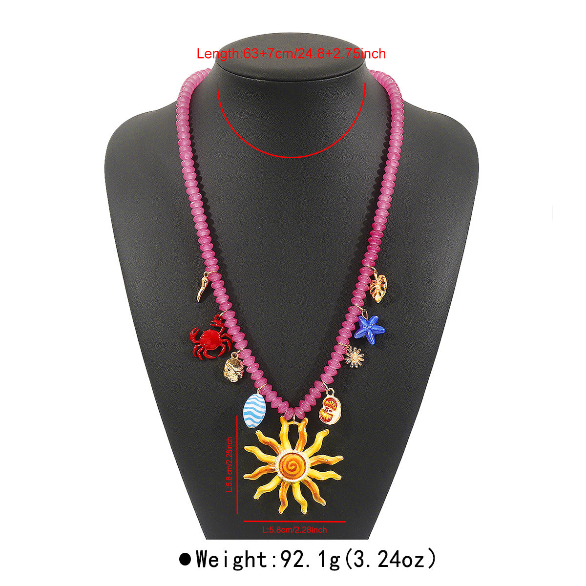 Collar de mujer estilo bohemio con cuentas en forma de corazón y estrella de mar, con esmalte y colgante de aleación en cadena estándar