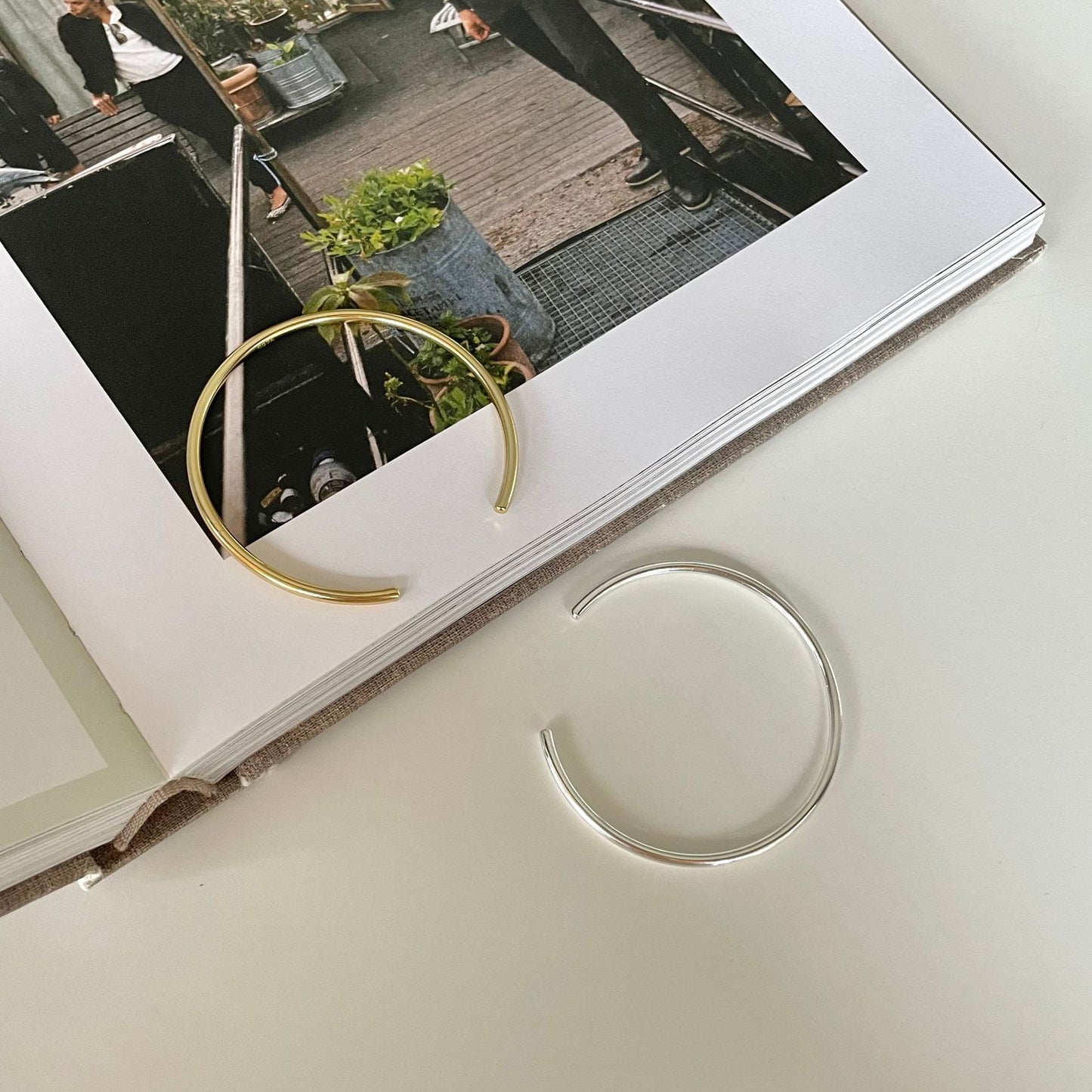 Minimalist 925 Sterling Silver Geometric Round Open Cuff Bracelet