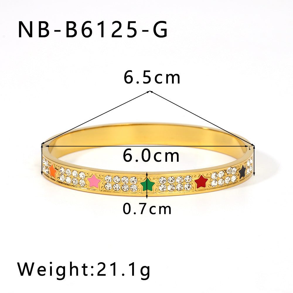 Ins Style Stainless Steel Waterproof Bracelet with Zircon Inlay White Abalone Shell and 18K Gold Plated Finish