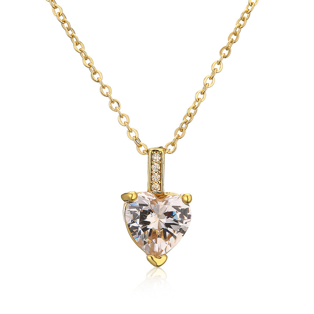Minimalist Heart-Shaped Copper Necklace with Real Gold Plating and Zircon Accents for Women