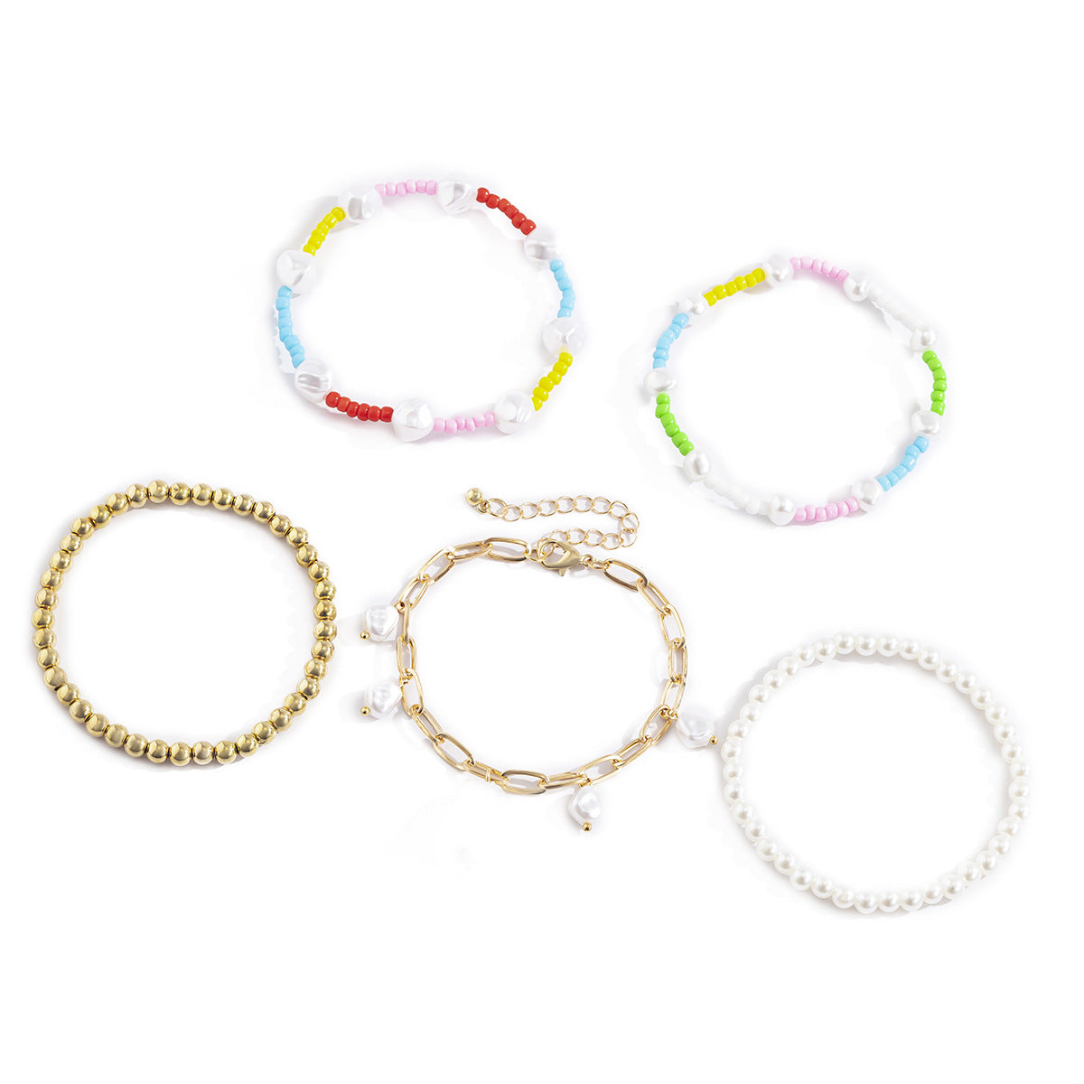 Minimalist Ethnic Geometric Imitation Pearl Bracelet for Women with Metal Chain and Tassel Details