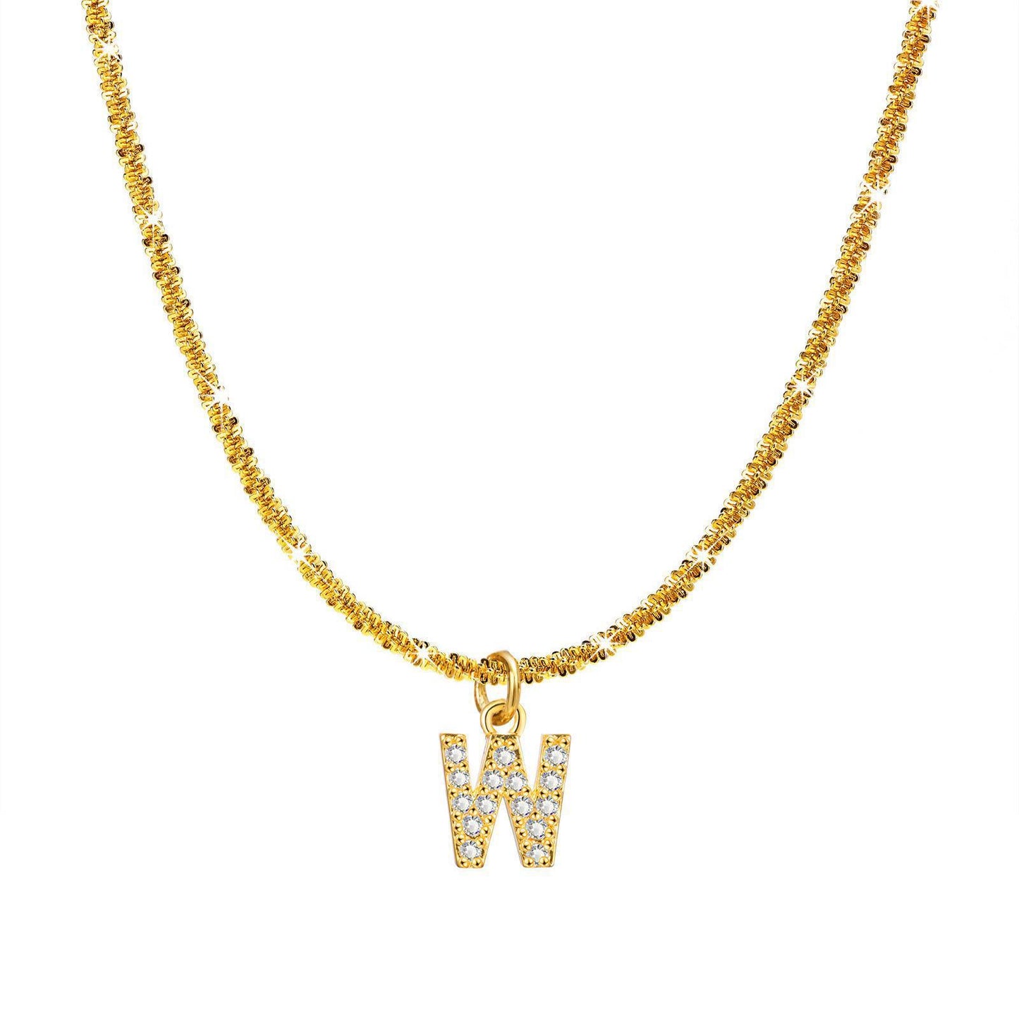 Collana da Donna Minimalista a Forma di Lettera in Acciaio al Titanio con Zirconi Intarsiati e Catena Ondulata