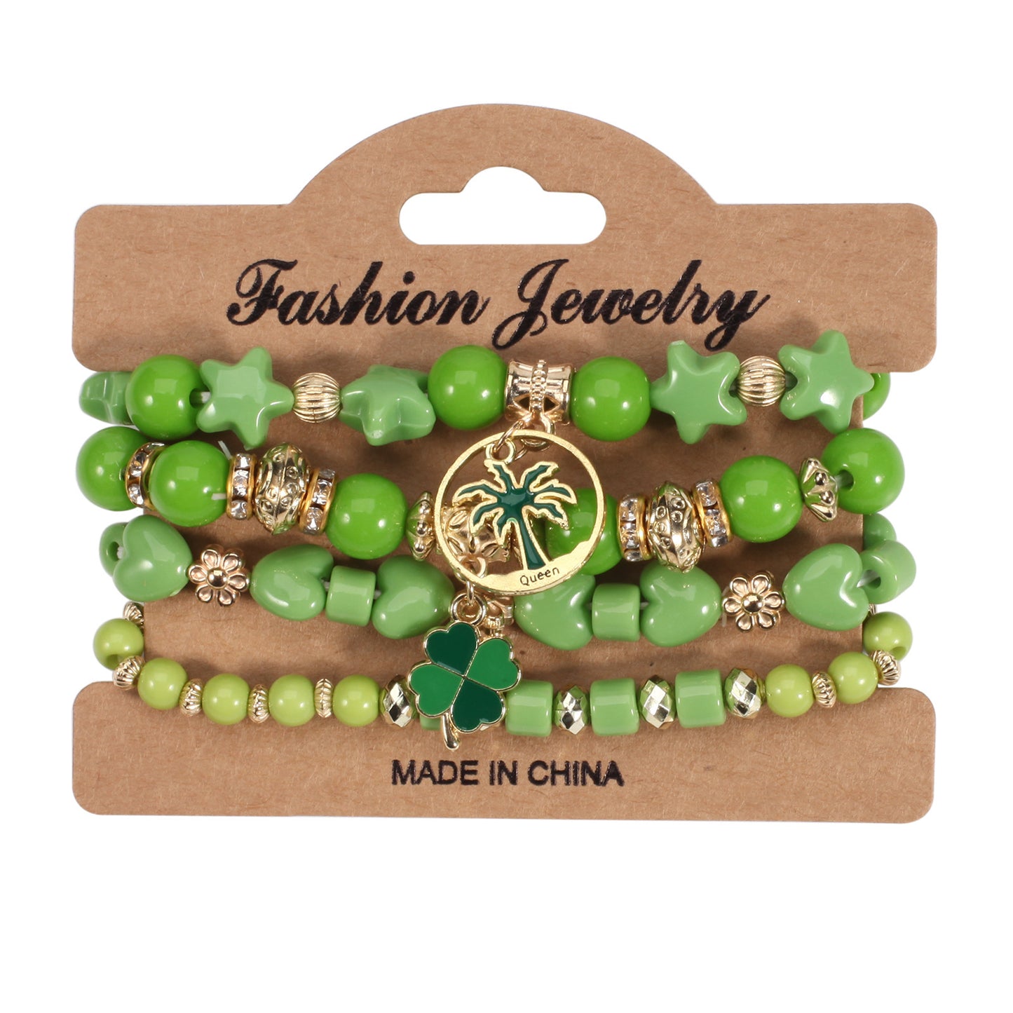 Unisex St. Patrick's Day Clover Leaf Crystal Stretch Bracelet