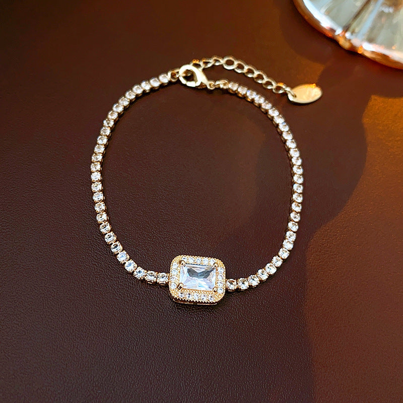 Elegant Geometric Brass Bracelet with Cubic Zirconia Inlay, Adjustable Plated Women's Jewelry