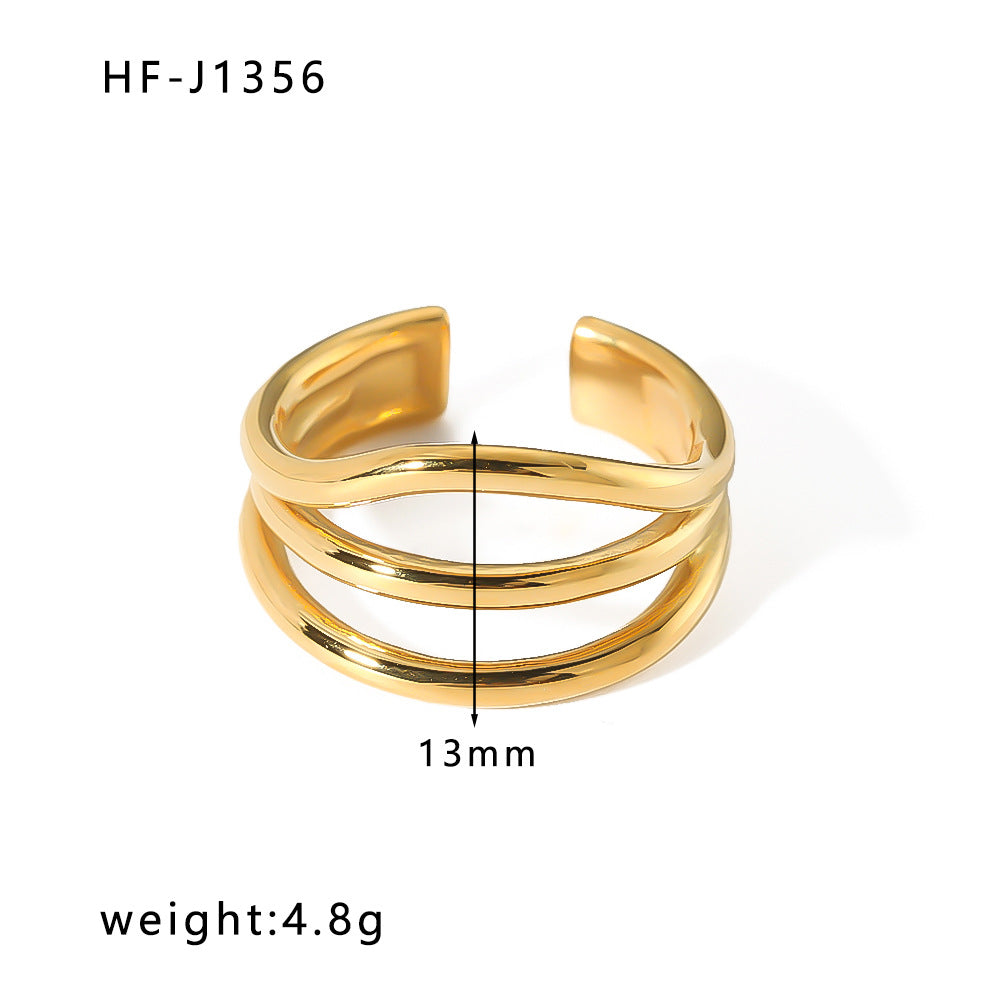 Anello Aperto Minimalista in Acciaio Inossidabile da Donna con Forma Geometrica e Finitura Placcata in Oro 18K Sottovuoto