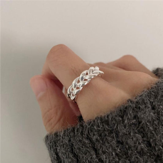 Anello da donna minimalista geometrico in argento sterling S925 intessuto a mano