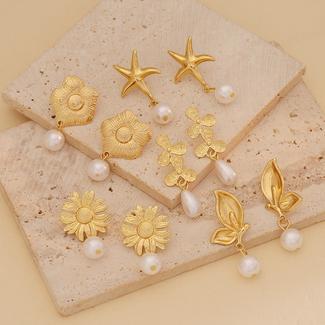 Minimalist Floral Stainless Steel Earrings for Women with Sunflower Motif and Plated Finish