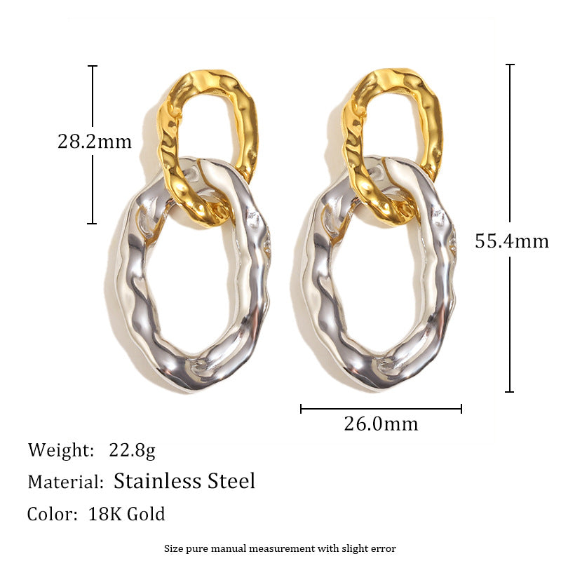 Minimalist Modern Geometric Stainless Steel Ear Studs with 18K Gold Plating and Hammered Texture for Women