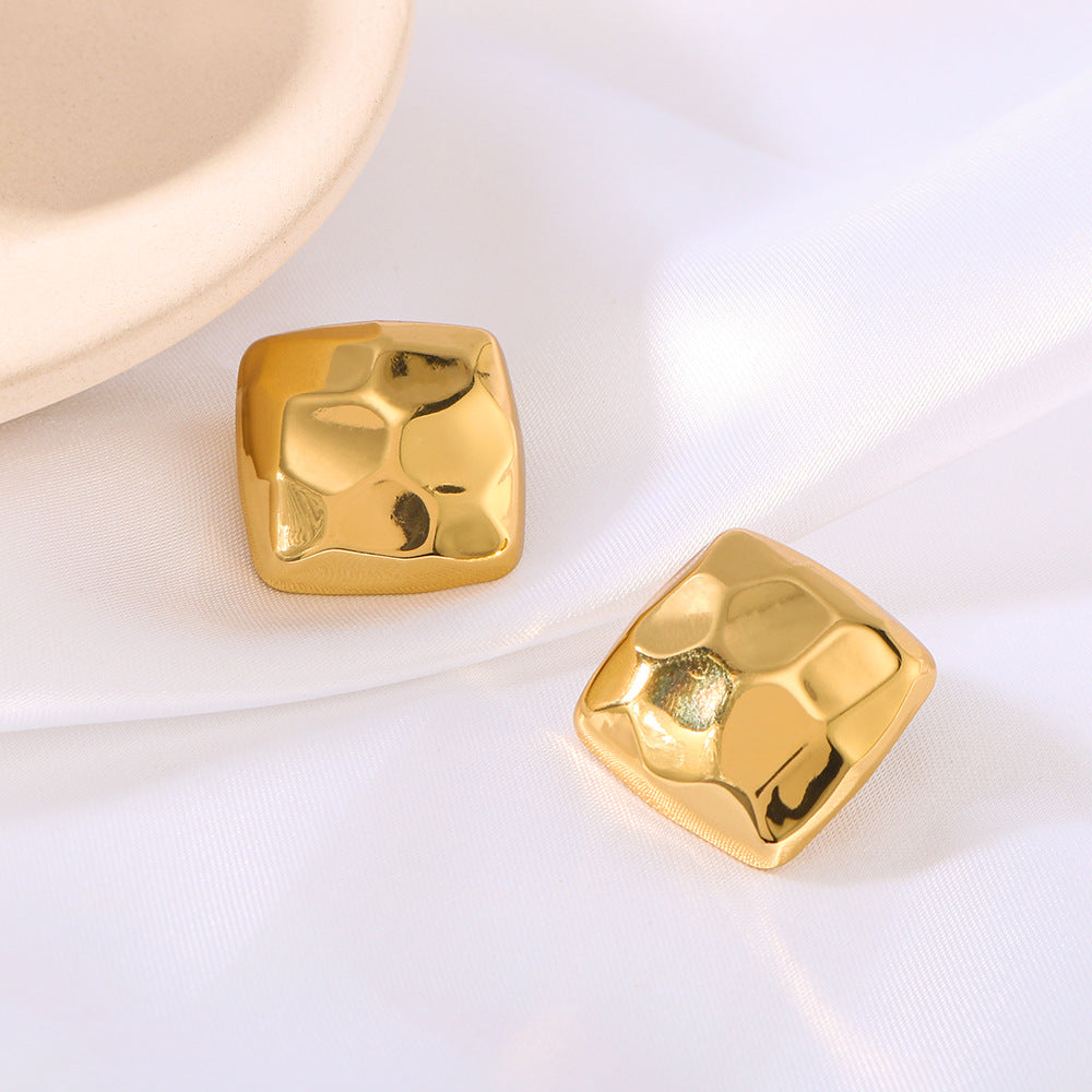 Minimalist Geometric Stainless Steel Earrings with Vacuum Plated 18K Gold Finish Asymmetrical Design for Women
