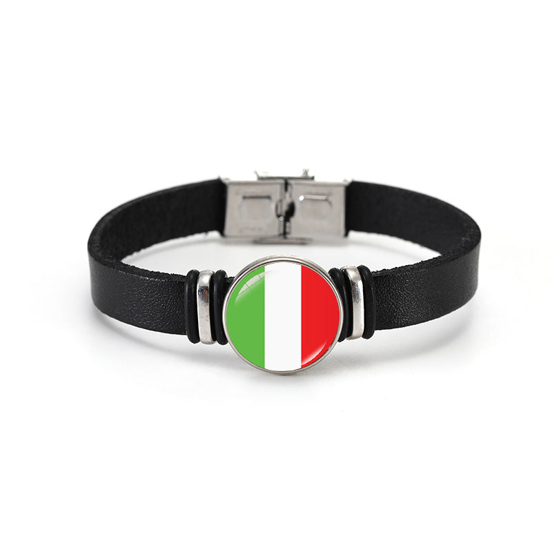 Geometric Plated Leather Bracelet Unisex World Cup Flag Design Casual Wristband