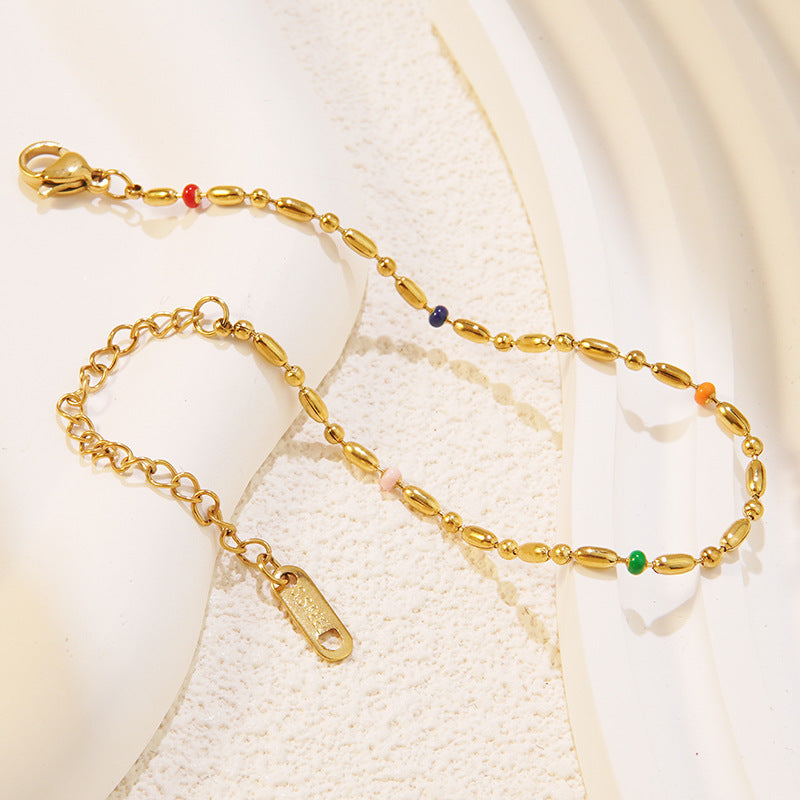Minimalist Elegant 18K Gold Plated Stainless Steel Titanium Steel Geometric Round Seed Bead Necklace Bracelet Set
