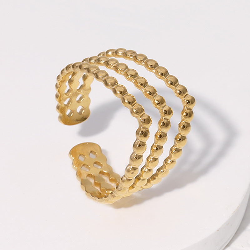 Anillo de acero inoxidable de extremo abierto geométrico para mujer con acabado chapado estilo minimalista de Instagram para dedo índice