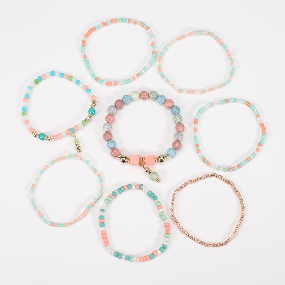 Bohemian Handmade Beaded Natural Stone Bracelet Set with Floral Pattern for Unisex