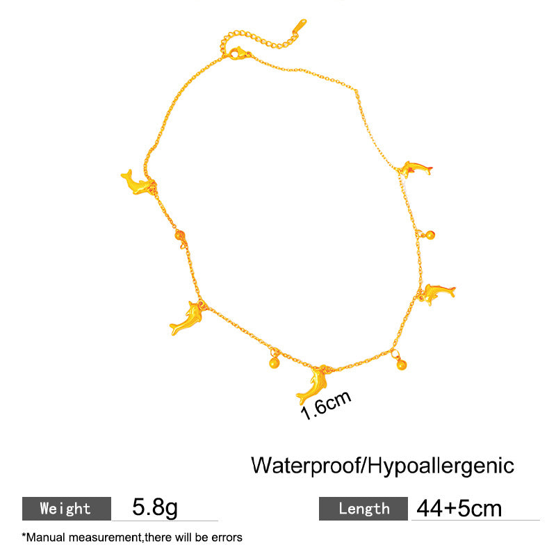 Sporty Sweet Dolphin Pendant Titanium Steel Plated Necklace Cable Chain Unisex