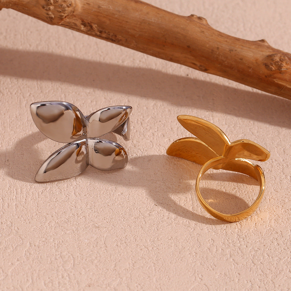 Fashionable Butterfly-Shaped Stainless Steel Ring with 18K Gold Plating for Women