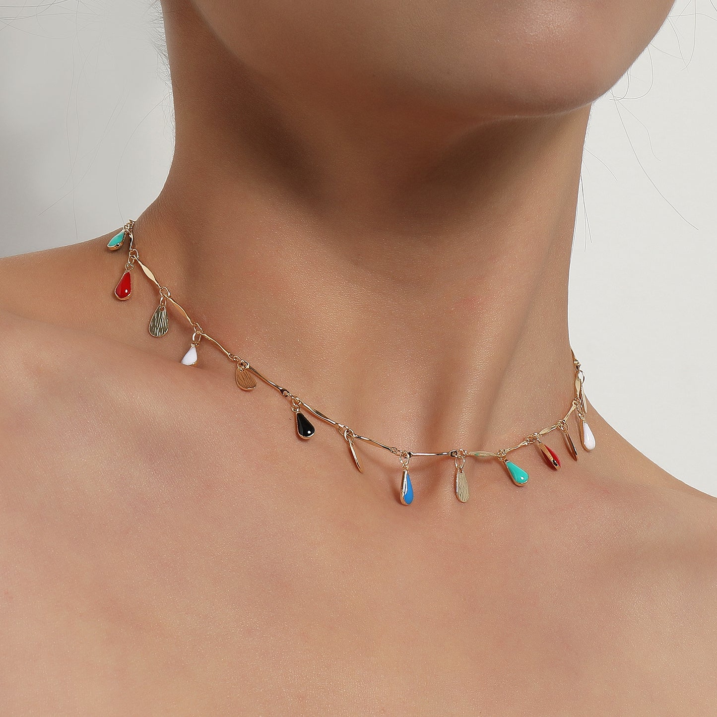 Creative Teardrop-Shaped Plated Alloy Pendant Necklace for Women