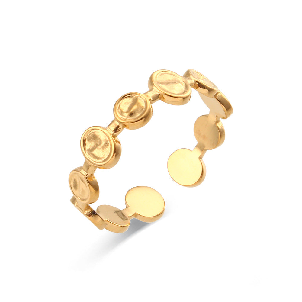 Anillo abierto trenzado de acero inoxidable calado geométrico a la moda para mujer con acabado chapado