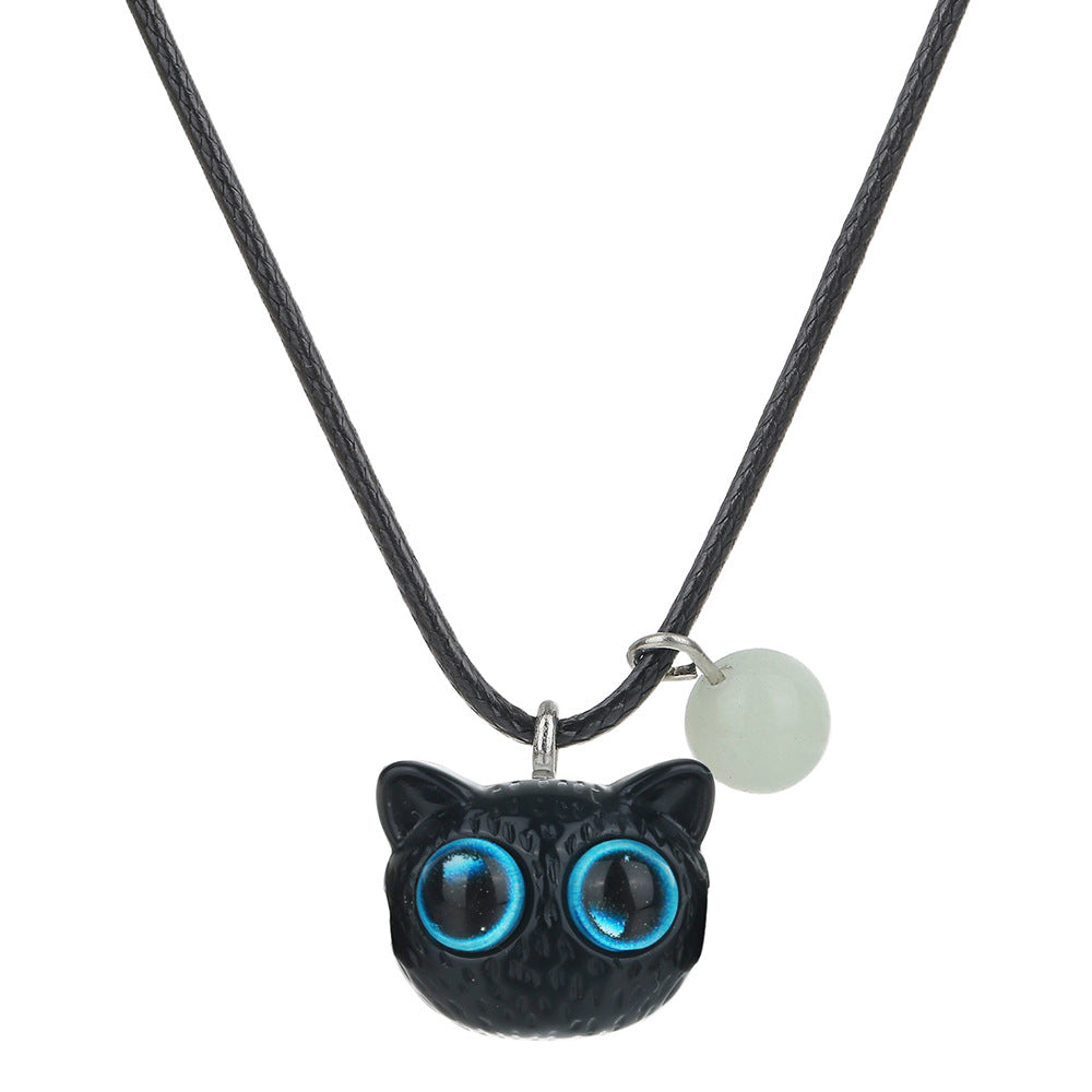 Cartoon Cat Acrylic Pendant Necklace with Leather Cord