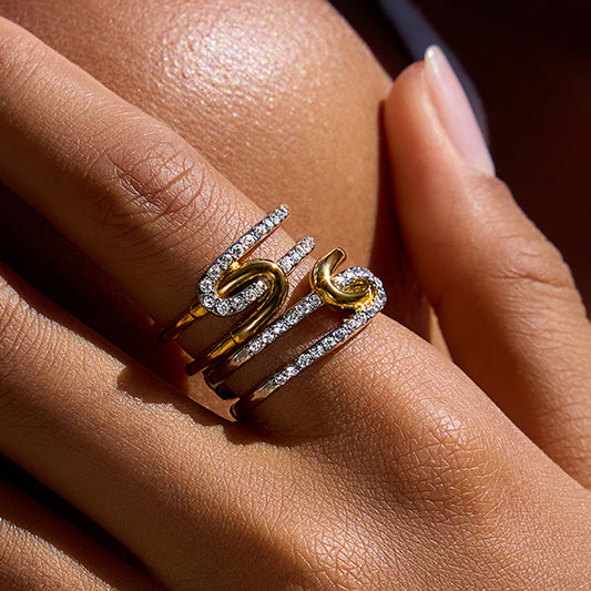 Anello geometrico in acciaio inossidabile con strass, placcato per donna, gioiello alla moda e resistente allo sbiadimento