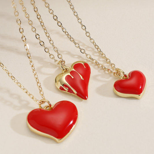 Collar con Colgante de Cobre Esmaltado en Forma de Corazón Minimalista para Mujer con Baño de Oro de 18K, Cadena Fina para Clavícula