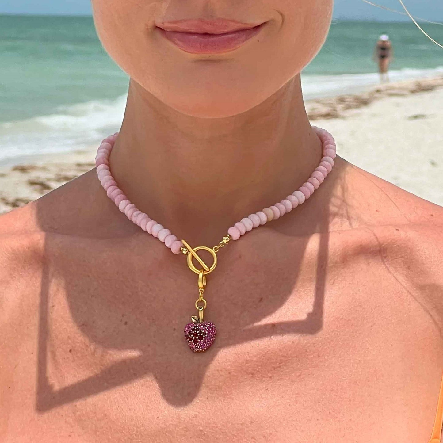 Colorful Cubic Zirconia Watermelon and Elephant Pendant Necklace 18K Gold Plated Alloy Fashion Jewelry for Women