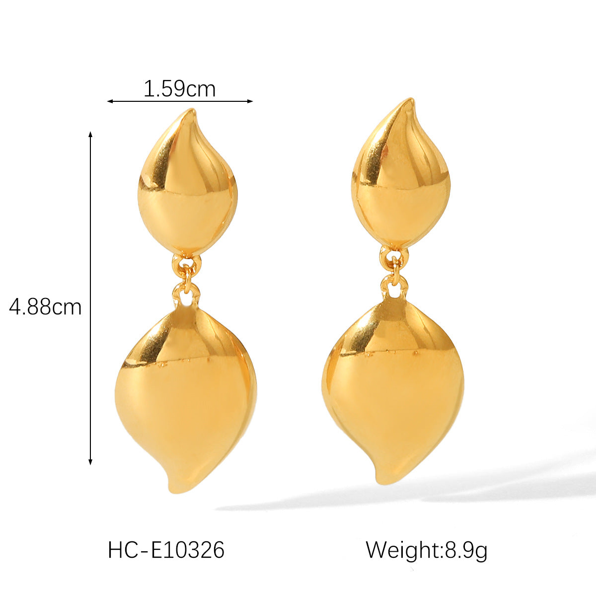 Orecchini da donna geometrici a goccia in acciaio al titanio placcato oro 18K in stile Fashion Ins