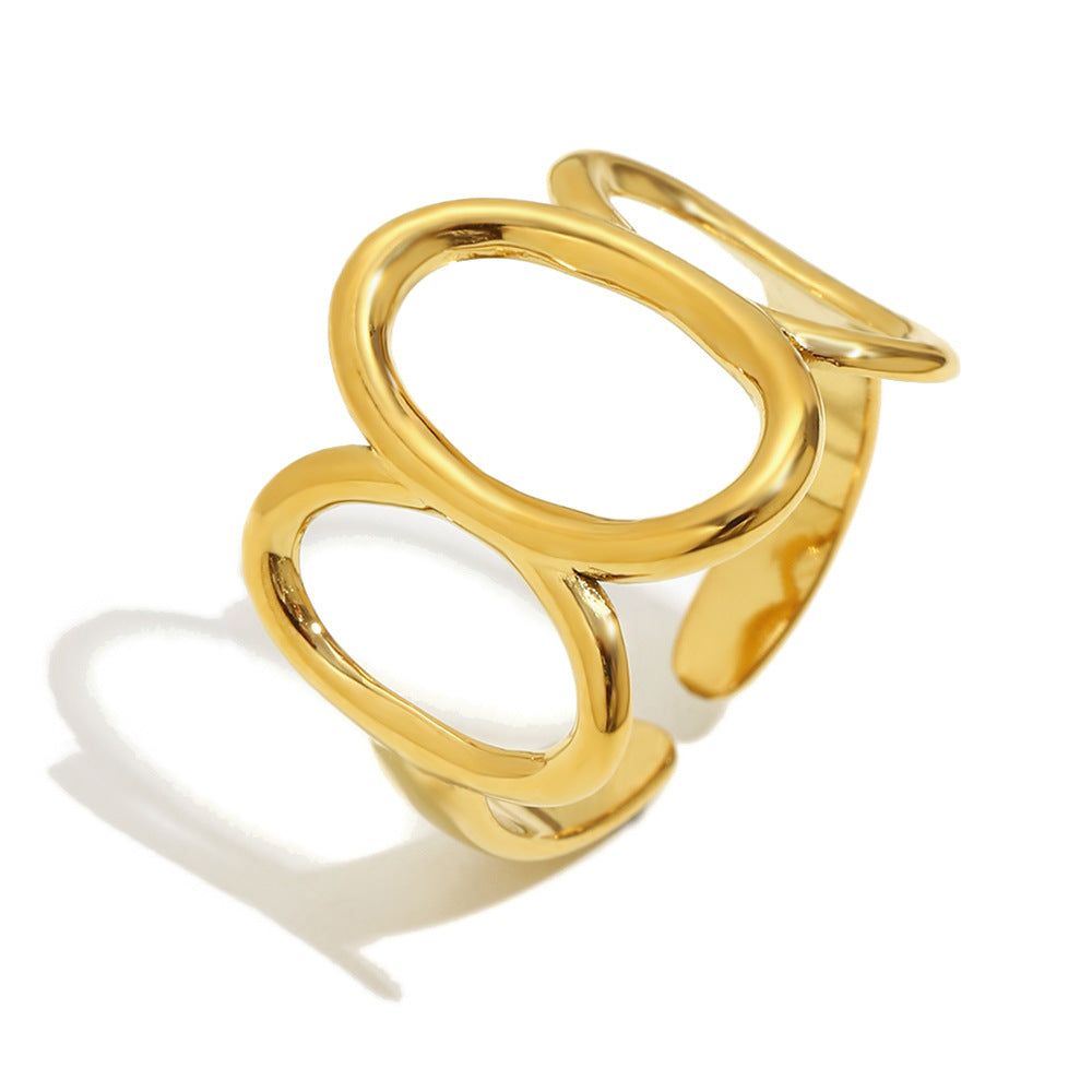 Minimalist Geometric Stainless Steel Ring with 18K Gold Plating for Women