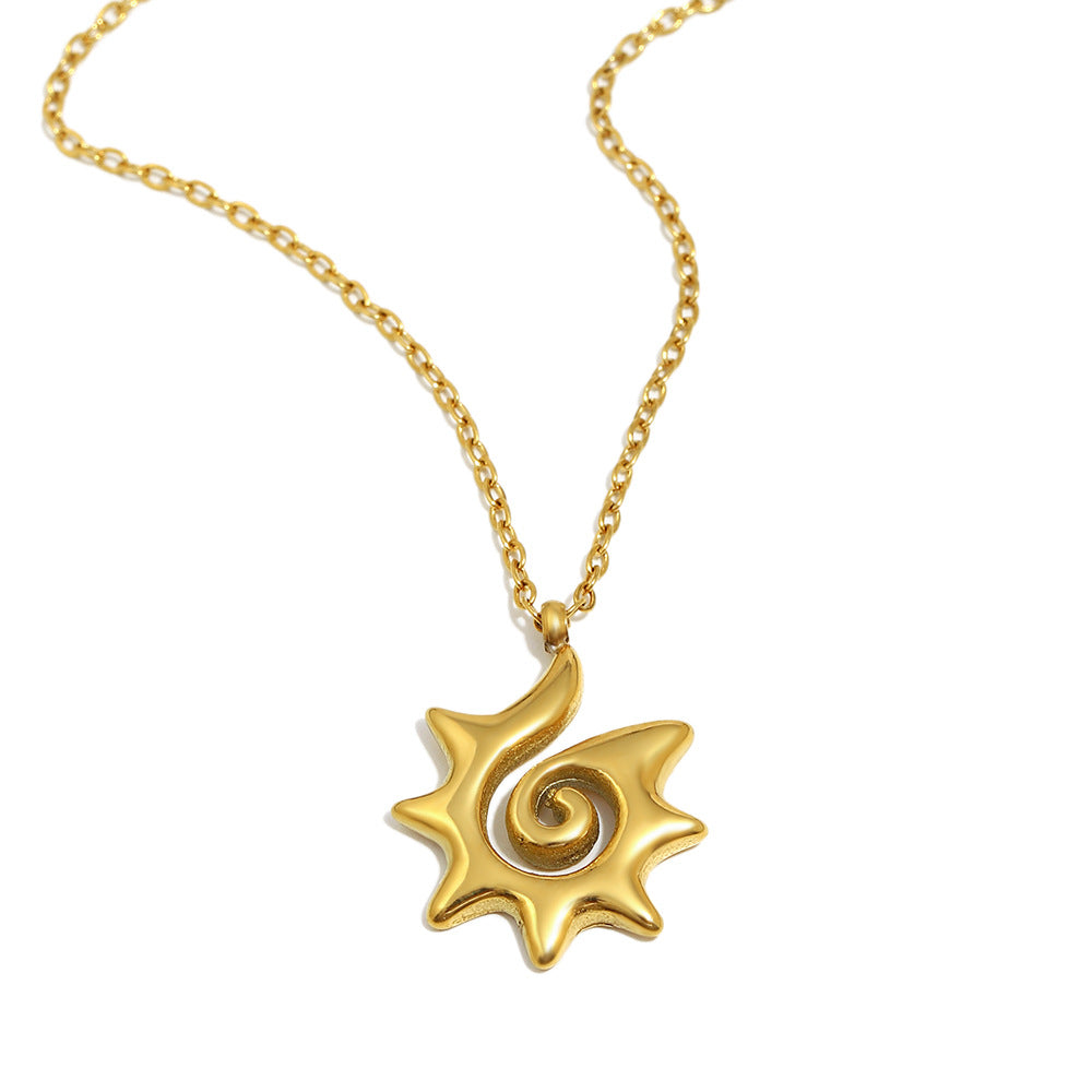 Collana pendente con sole a spirale minimalista da donna in acciaio inossidabile placcato oro 18 carati