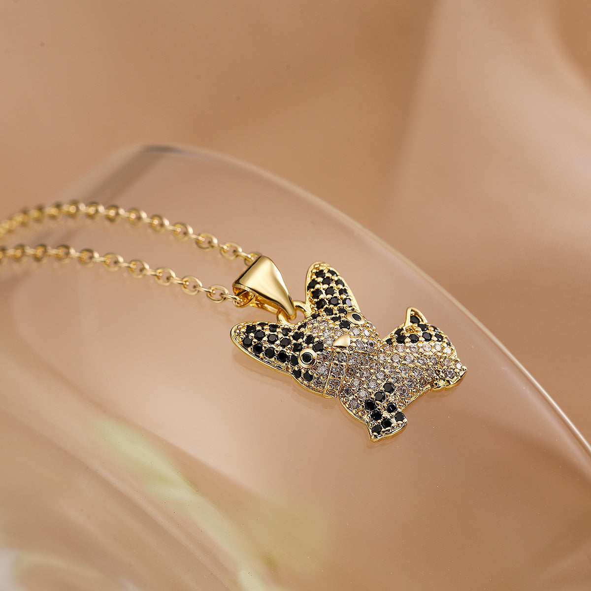 Minimalist Cartoon Dog Pendant Necklace for Women in Copper with Gold Plating and Zircon Inlay