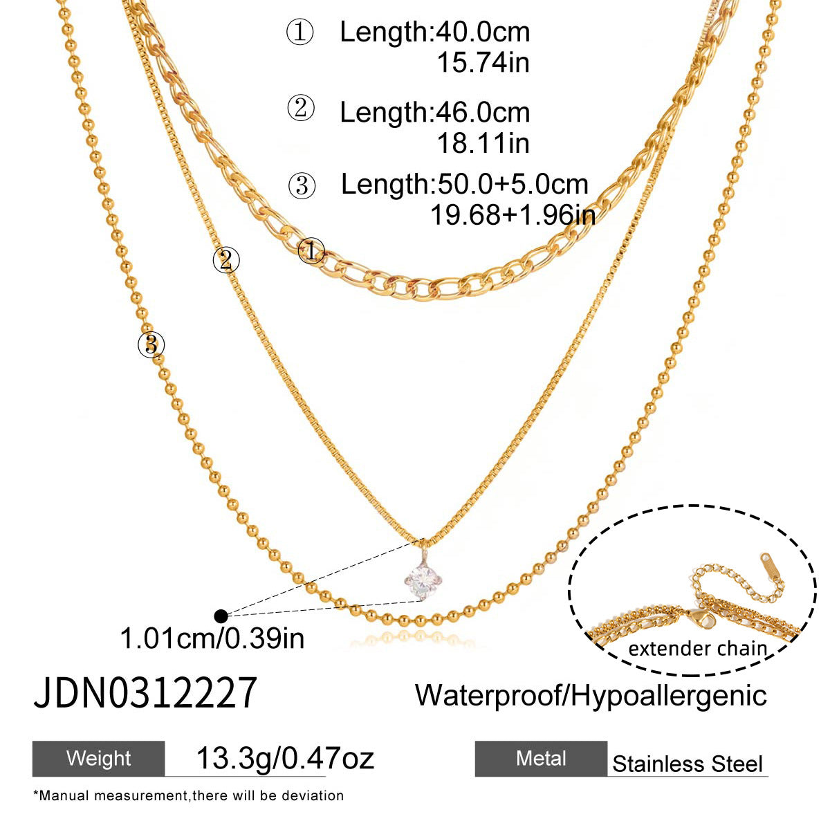 Geometric Stainless Steel PVD Cubic Zirconia Pendant Necklace for Women