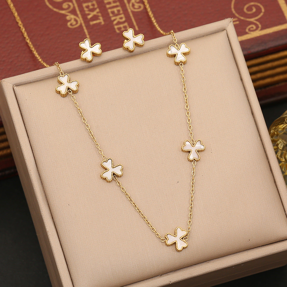 Geometric Asymmetrical Stainless Steel Pendant Necklace Set with Beveled Square Accents for Women