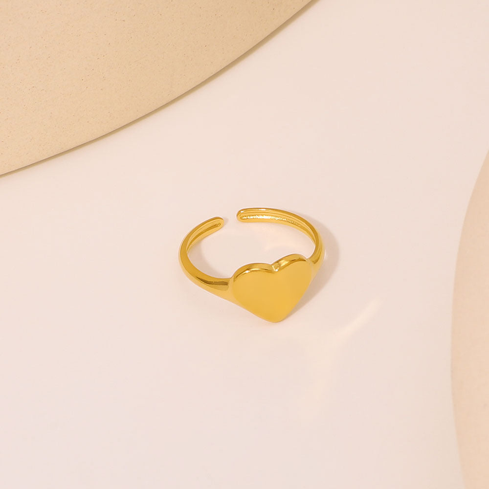 Minimalist Heart-Shaped Polished Stainless Steel Ring with 18K Gold Plating Unisex Adjustable Band