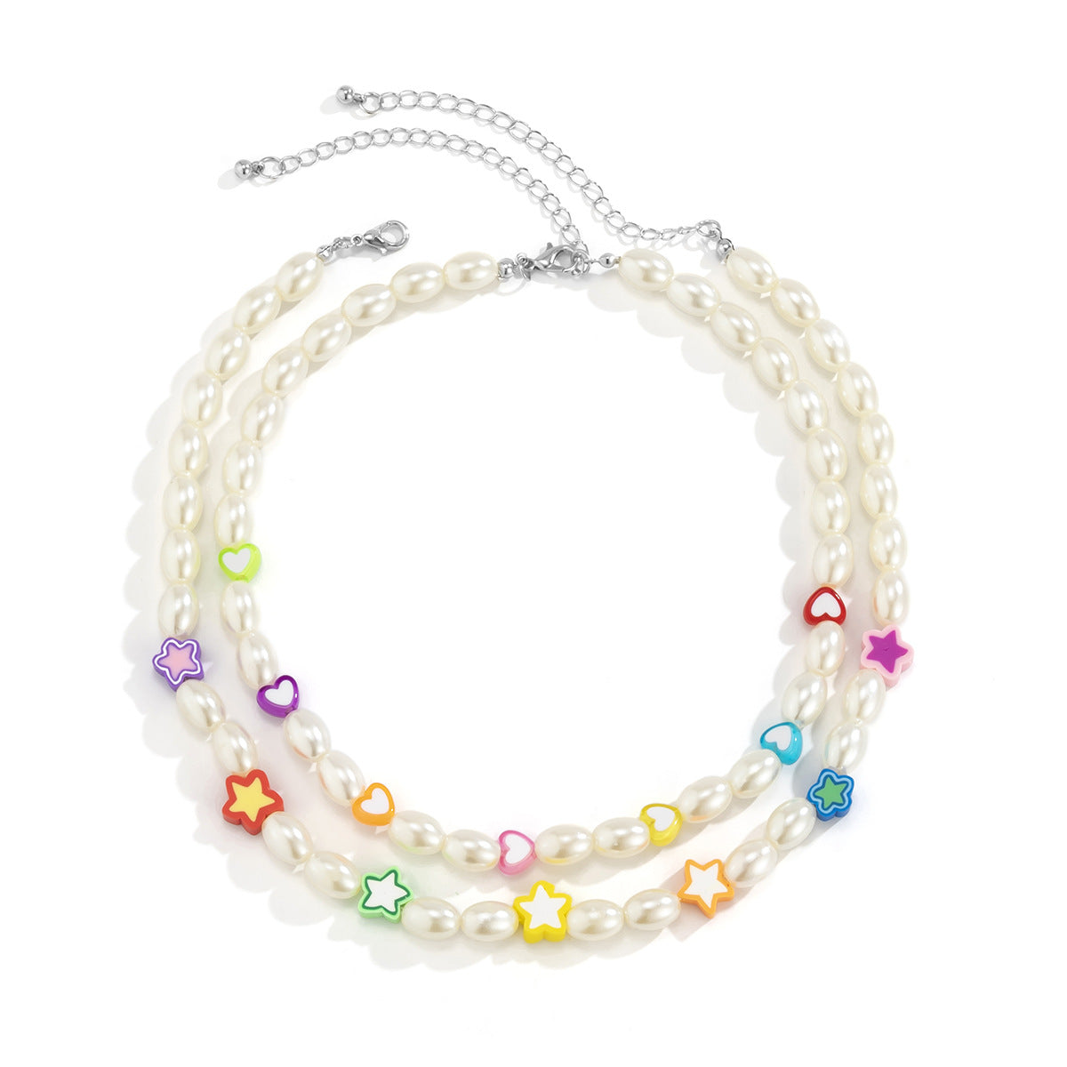 Minimalist Star and Heart Shape Resin Necklace Set for Women with Geometric Design and Pearl-Like Beads