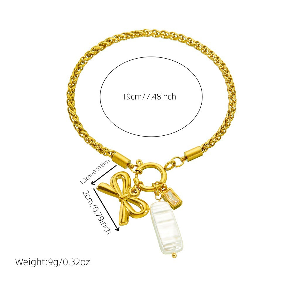 Minimalist Elegant Gold Plated Rope Chain Stainless Steel Bracelet with Shell Bow Pendant