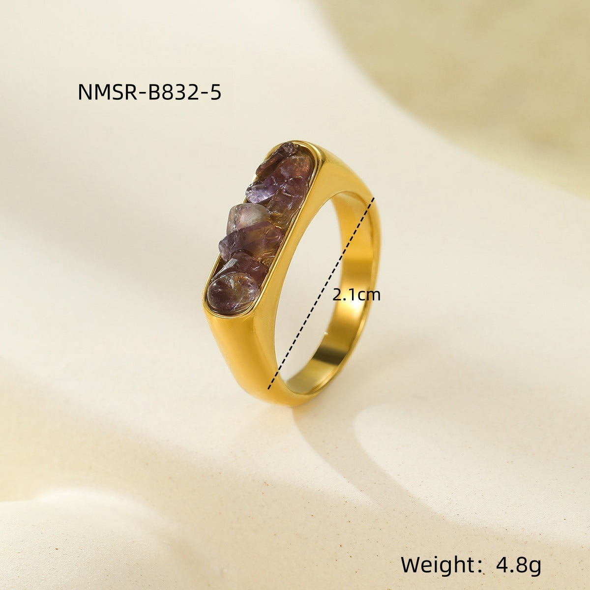 Minimalist French Vintage Style Stainless Steel Ring with Natural Stone Inlay for Women